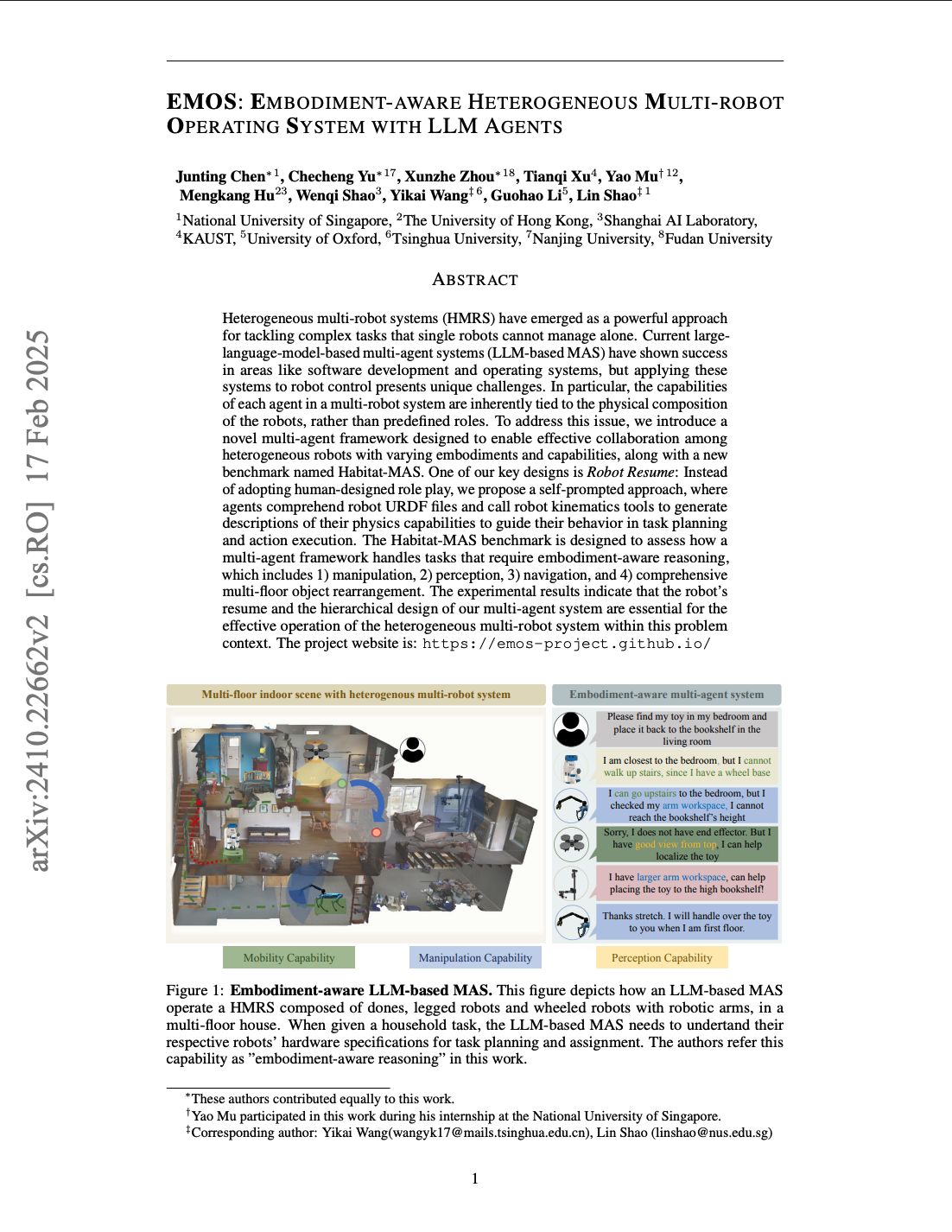 EMOS: Embodiment-aware Heterogeneous Multi-robot Operating System with LLM Agents